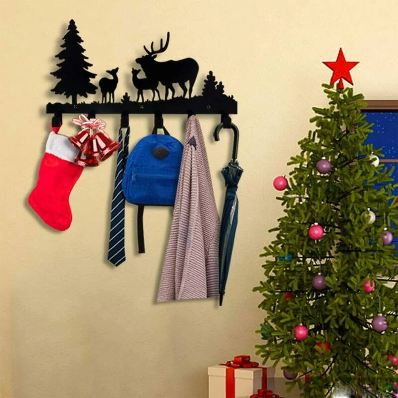 Wall-Mounted Metal Coat Hooks Moon Cloud Deer Decorative Rack - 15.7" x 9.1"