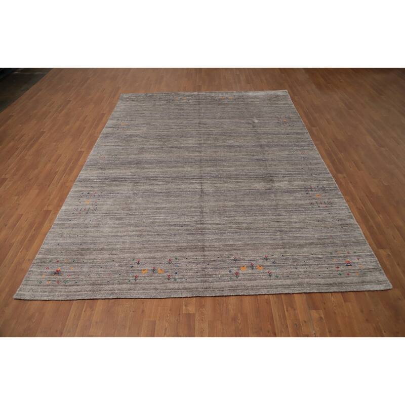 Hand Knotted Oriental Viscose Silk Carpet Tribal Animal Pictorial Greys & Charcoal Gabbeh Area Rug - 11' 8'' X 8' 6''
