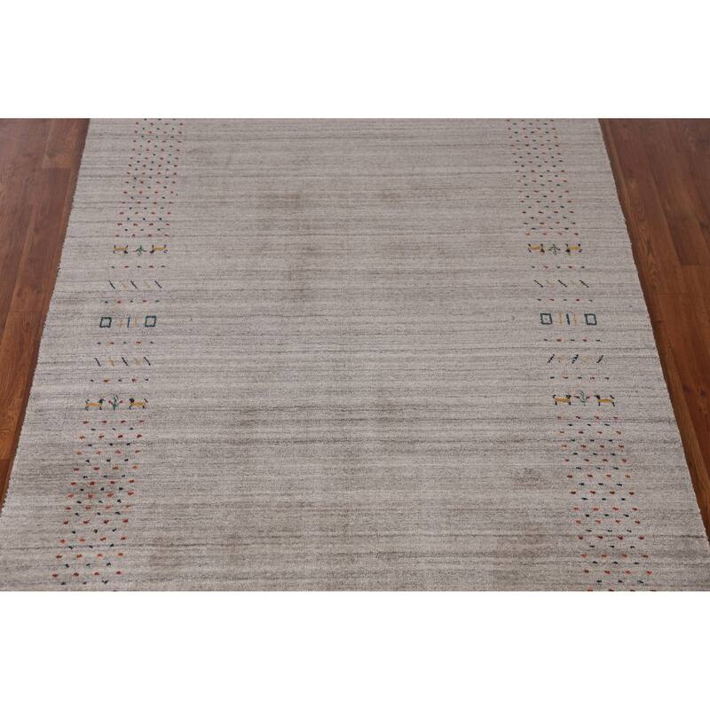 Hand Knotted Oriental 100% Wool Carpet Tribal Animal Pictorial Beige & Ivories Gabbeh Area Rug - 7' 9'' X 5' 0''