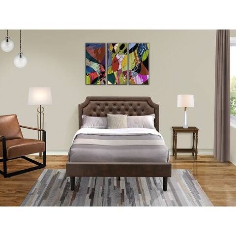 Platform Bed Set - Dark Brown Faux Leather - Black Legs Bed - an Antique Walnut End Table(Bed Size Options)
