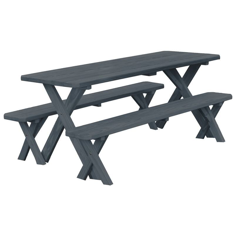 Pressure Treated Pine 8' Cross-Leg Picnic Table with 2 Benches - Charcoal Stain