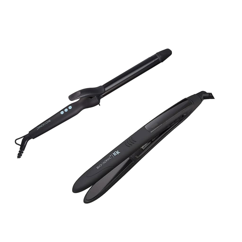 Bio Ionic 10x Pro Styling Flat Iron 1 Inch and Long Barrel Styler Curling Hair Iron 1 Inch Set - 1"