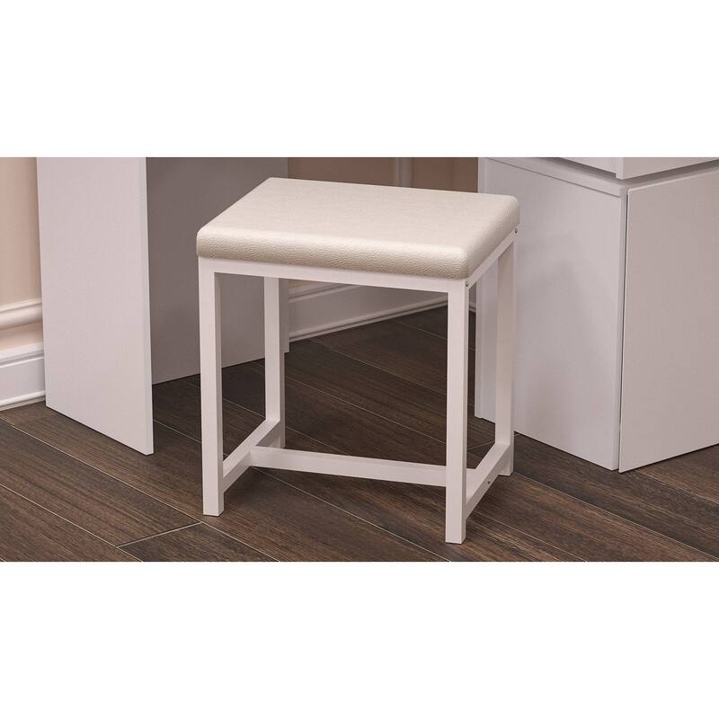 KEONJINN Corner Vanity Desk Set with Lighted Mirror & Matching Chair, Bedroom Storage - White - 56INx47IN