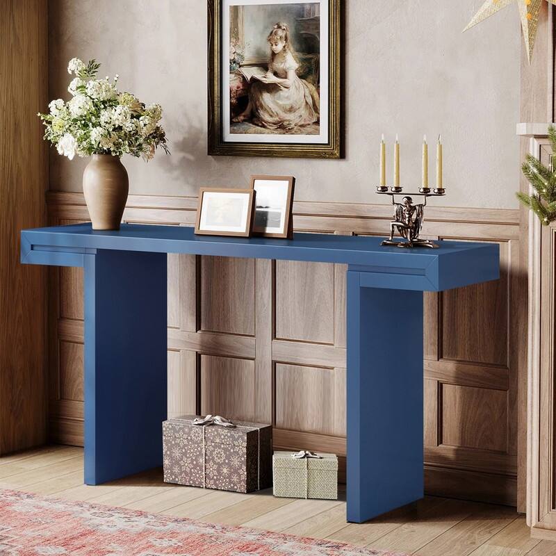 U-Style Large Console Table, Stylish Entryway Table with Geometric Design and Adjustable Feet