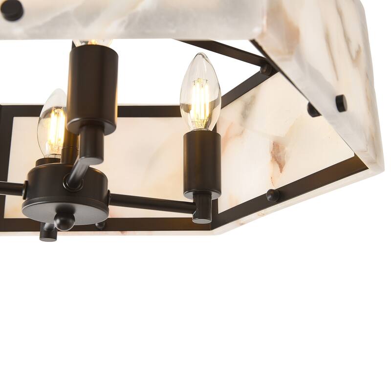 4 - Light Mid - Century Modern Alabaster - Look Octagonal Semi Flush Mount - Matte Black