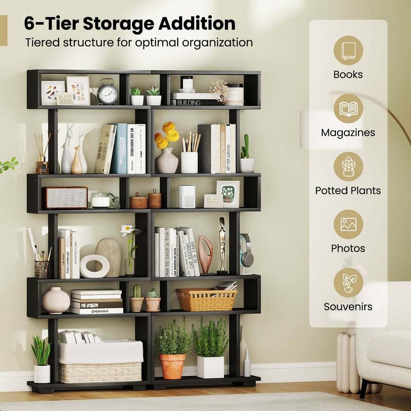 Costway 2 PCS Bookcase 6-Tier Bookshelf with Anti-Tipping Kit - See Details