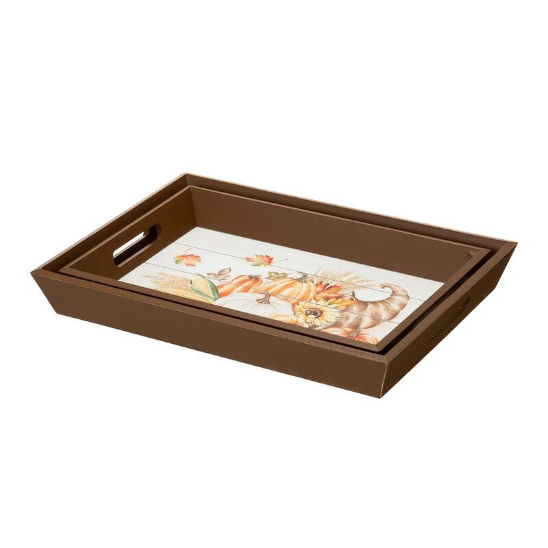 Glitzhome Set of 2 Thanksgiving Wooden Turkey Serving Tray