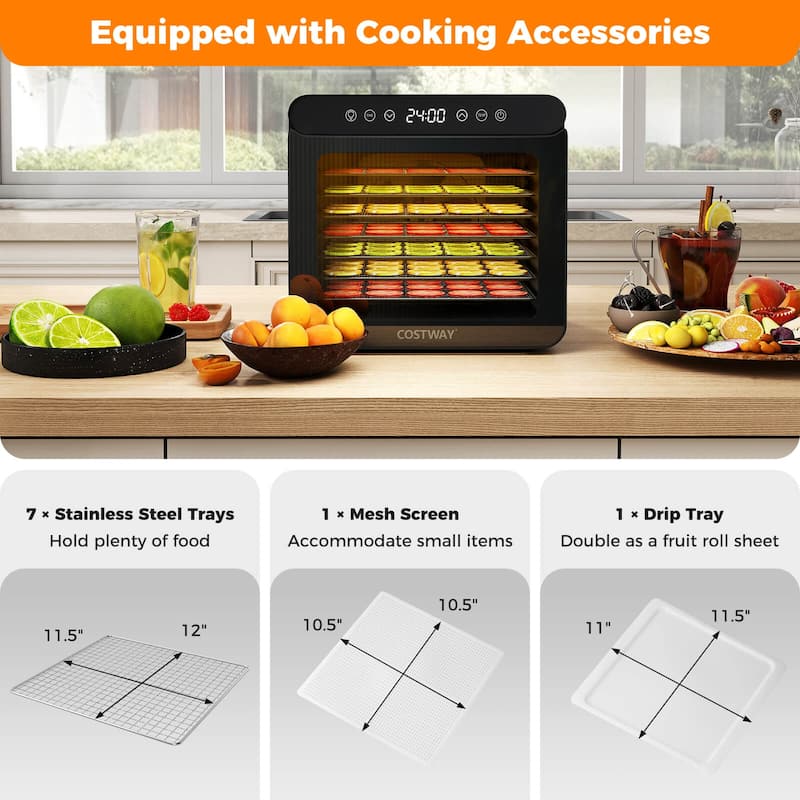 Costway Food Dehydrator 7 Stainless Steel Trays Dryer with 1-24H Timer - See Details