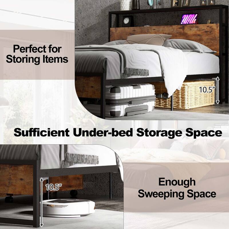 Costway Full/Queen Industrial Platform Bed Frame with Drawer Storage