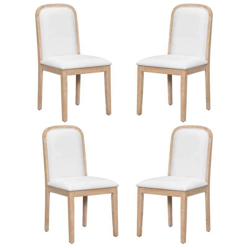 18.9" Vintage Linen Upholstered Dining Chairs, Set of 4 - Natural