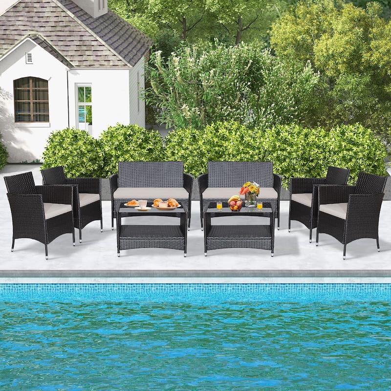 Gymax 8PCS Outdoor Sofa Set Patio Rattan Wicker Conversation Set w/ - Brown