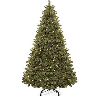 6/7.5Ft Pre-Lit Spruce Christmas Tree, Artificial Xmas Tree with 880 Branch Tips and 250 Lights for Home