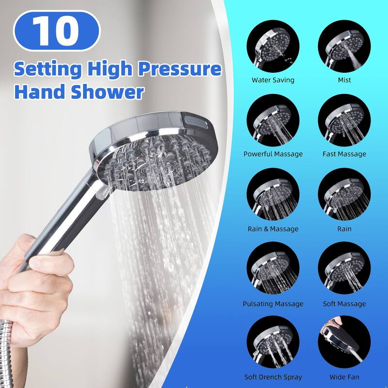 Dual Showerhead Combo, 5-spray 13'' Shower Head, 10-mode Hand Spray