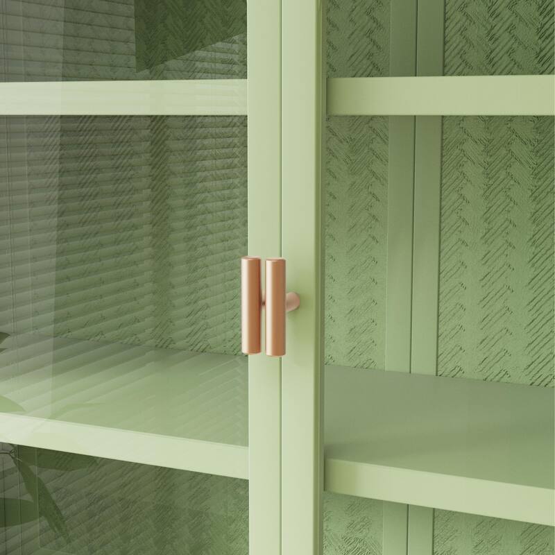 Green Wall Cabinet Buffet Sideboard with 3-tier Storage & Glass Door, Wall Storage Cabinet with Characteristic Woven Pattern