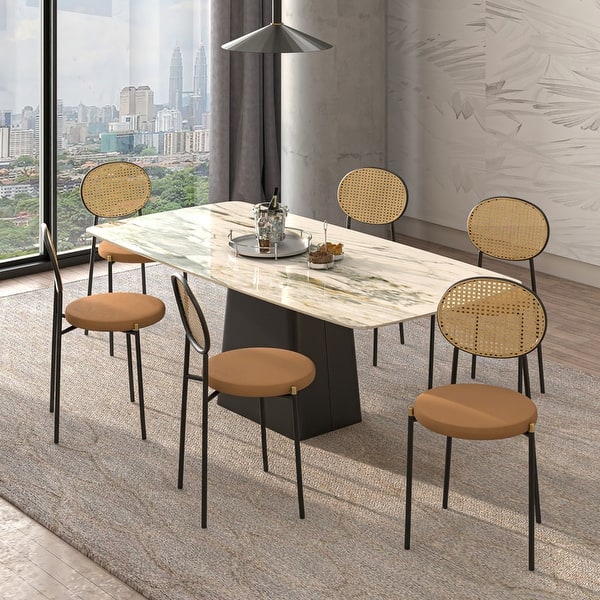 slide 2 of 94, Leisuremod Euston Modern Velvet/Leather Dining Chair - Minimalist Wicker Back Accent Chair for Home Living Room & Kitchen
