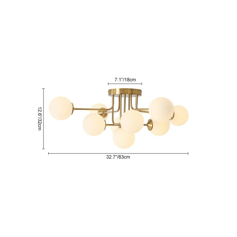 Linear Frosted Glass Globe Sputnik Semi Flush Ceiling Light