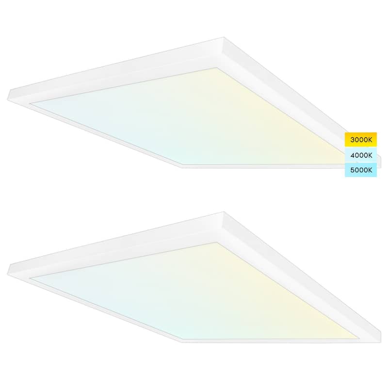 Luxrite 2x2 FT Surface Mount LED Flat Panel Light 3 Color Selectable 4000 Lumens Dimmable Damp Rated UL Listed 2 Pack - Color Selectable 30K/40K/50K