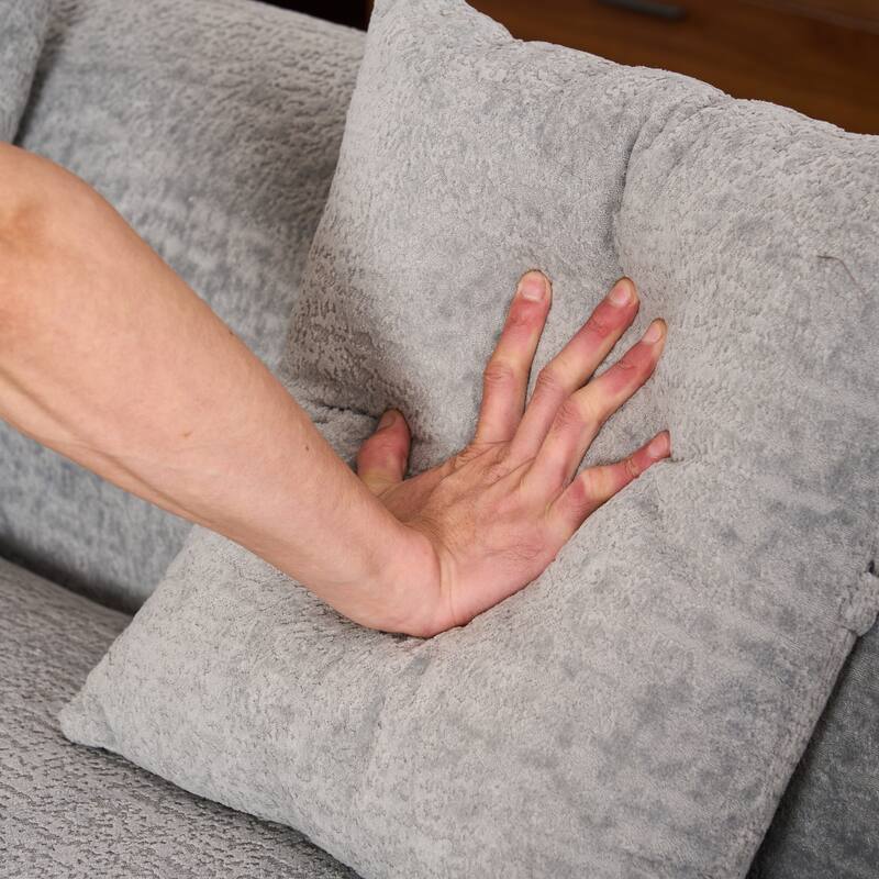 L-Shaped Sectional Sofa with Curved Chaise, Chenille Boneless Cloud Sofa, Modular 4-Seater Sofa with 4 Throw Pillows