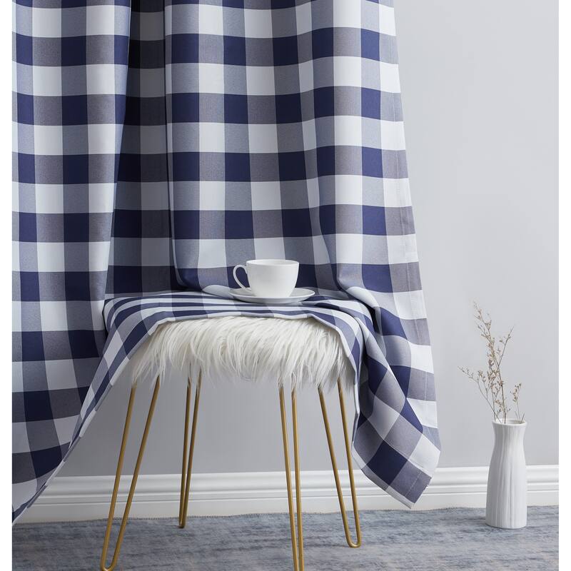 HLC.me Andersen Check Plaid 100% Blackout Thermal Insulated Energy Saving Heat Blocking Grommet Curtain Panels, 2 Panels