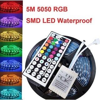 5M 5050 RGB SMD LED Waterproof Flexible Strip 300 LEDs 44 Key Remote ...