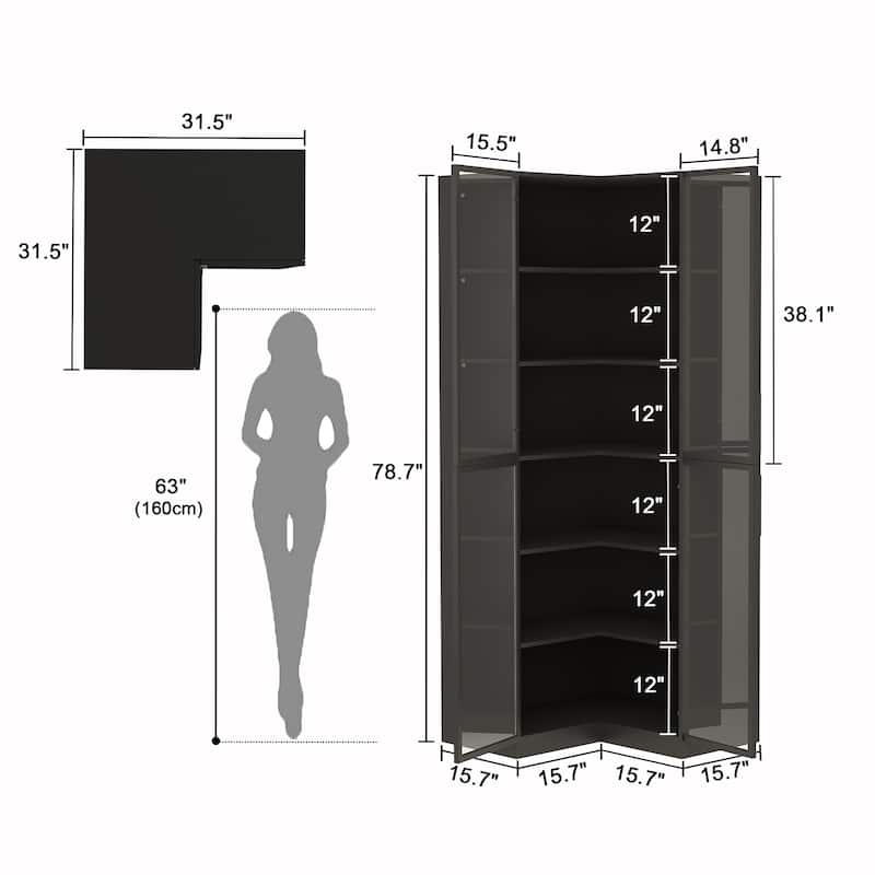 Tall Bookcase with LED Light, Modern 6-Tier Bookshelf Display Cabinet with Glass Door