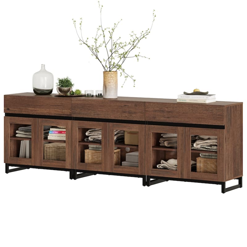 WAMPAT Multifunctional Sideboard Buffet Cabinets with 6 Glass Doors and Drawers, Modern Sideboard, Coffee Bar Storage Cabinet