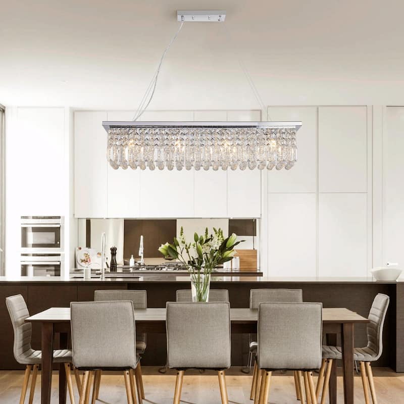 Modern Crystal Chandelier - 8-Light Rectangle Raindrop Pendant