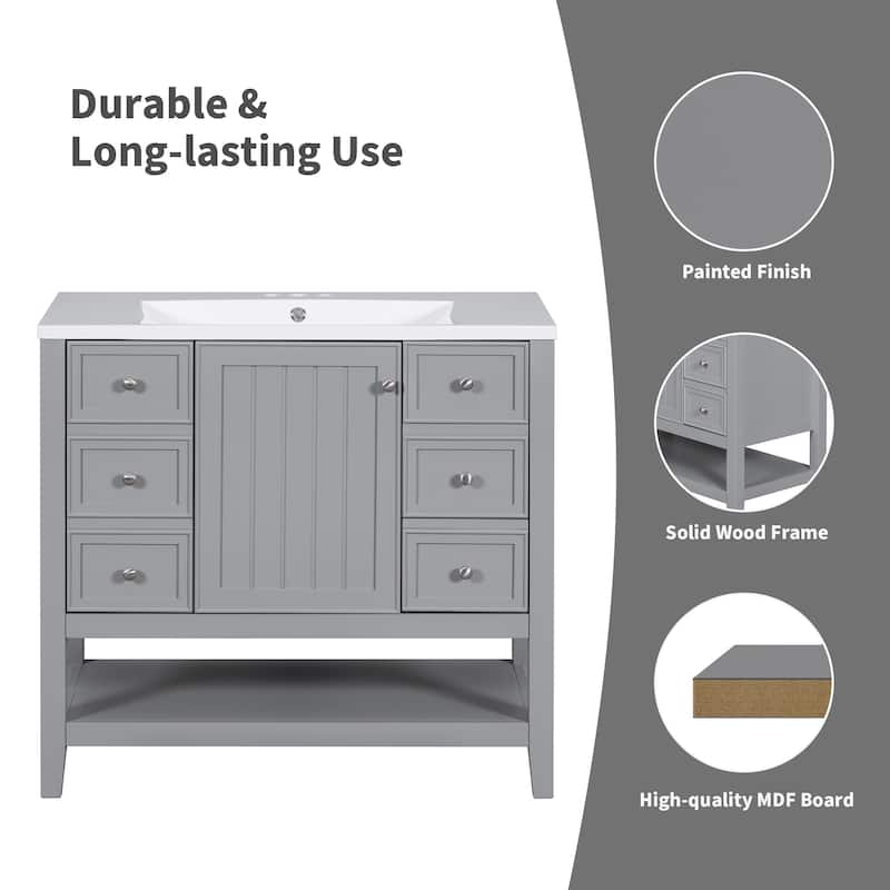 Roomfitters 36" Bathroom Vanity with Sink Cabinet with 3 Drawers and Door Solid Wood and MDF Structure