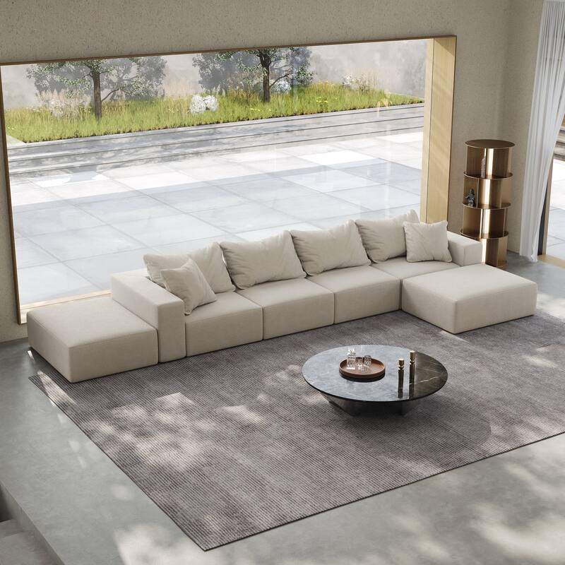 Oversized Chenille Upholstered Sectional Sofa Set Modular Couch Cloud Sleeper Sofa Bed with Ottomans and Pillows for Living Room