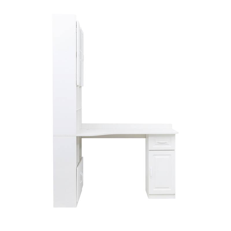 L-Shaped Corner Computer Desk for Home Office or Study desk, Study Modern Style Table with Drawers, Bookshelf & Hutch