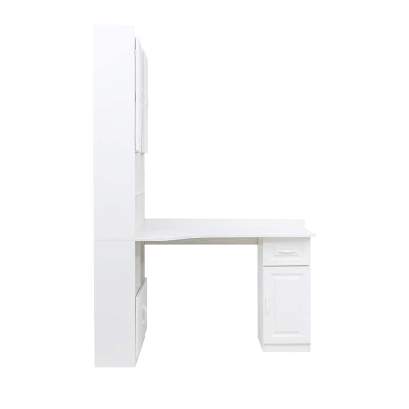 L-Shaped Corner Computer Desk with Drawers & Hutch, Modern Office Desk with Bookshelf, Large Wood Workspace Table for Home