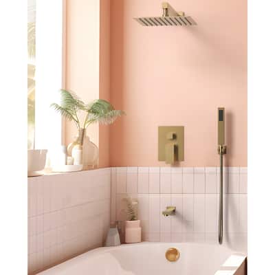 GRANDJOY Shower Faucet System with Tub Spout,10" Rainfall Shower Head with Handheld Spray