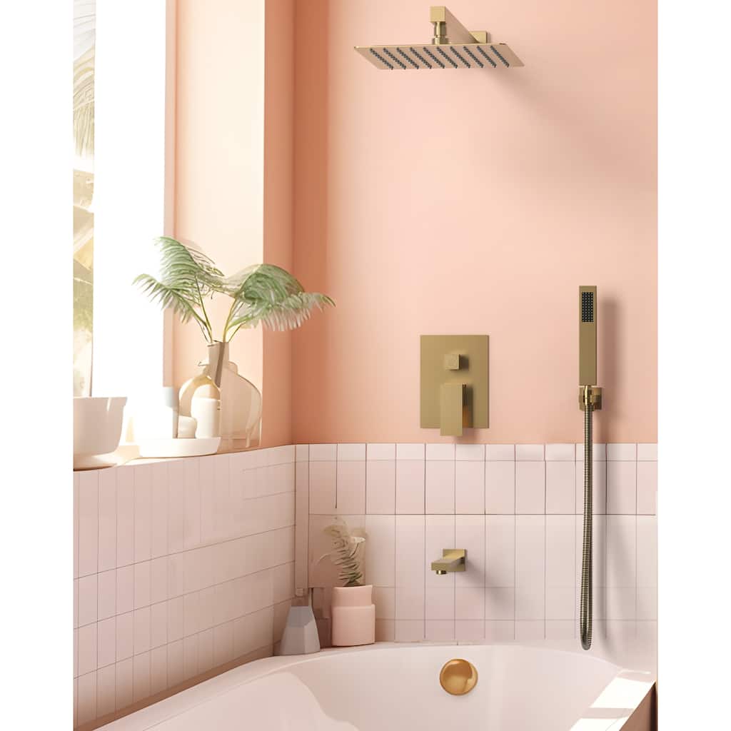 GRANDJOY Shower Faucet System with Tub Spout,10" Rainfall Shower Head with Handheld Spray