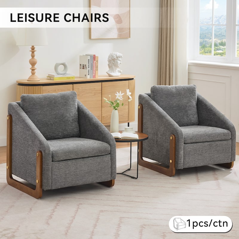 Modern Upholstered Armchair with Wooden Side Frame , Accent Leisure Chair with Cushioned Seat and Backrest