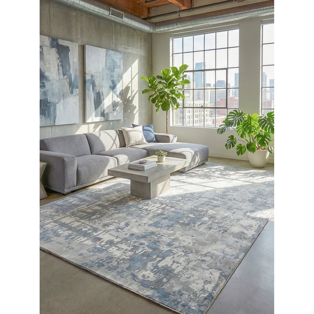 EXQUISITE RUGS Murano Hand-loomed Wool/Bamboo Silk Silver/Blue Area Rug.