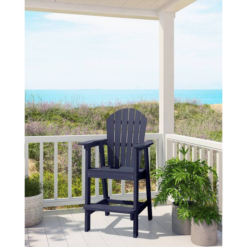 Rustic Adirondack Chairs Outdoor BarStools with Hight Back Design - Navy Blue