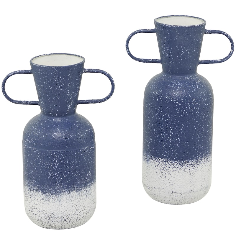 Metal Decorative Vase with Handles - Set of 2 Blue - Roche River Decor - Blue