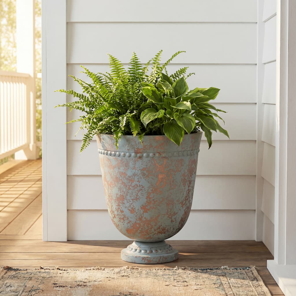 Christopher Knight Home - Aesthetic 21.65'' Tall Outdoor Lightweight Garden Planter URN with Mottled Texture Antique Design