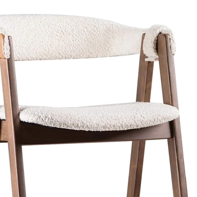 Ebik Counter Stool Chair Set of 2, Walnut Brown Wood, Beige Boucle