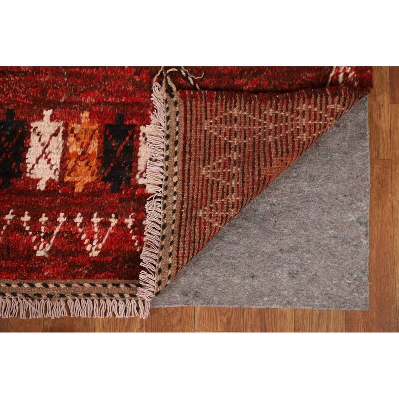 Hand Knotted Oriental 100% Wool Carpet Modern Tribal Red Moroccan Area Rug - 9' 9'' X 6' 9''