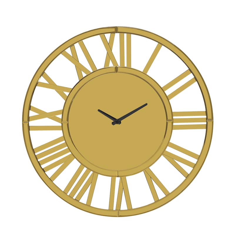 HomeRoots 43" Gold Mirrored Acrylic Silent Analog Circle Wall Clock - 43 in. x 43 in. x 5 in.