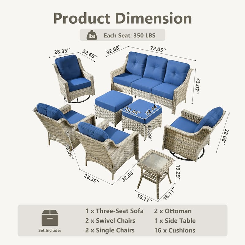XIZZI 8-piece Patio Furniture Set Wicker Outdoor Seating Swivel Chairs