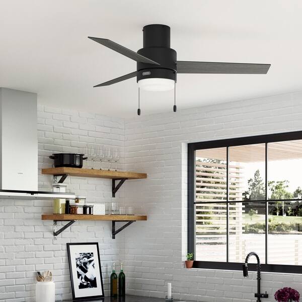 slide 2 of 3, Hunter 52" Brunner Flush Mount Ceiling Fan with LED Light Kit and Pull Chain, Contemporary Matte Black