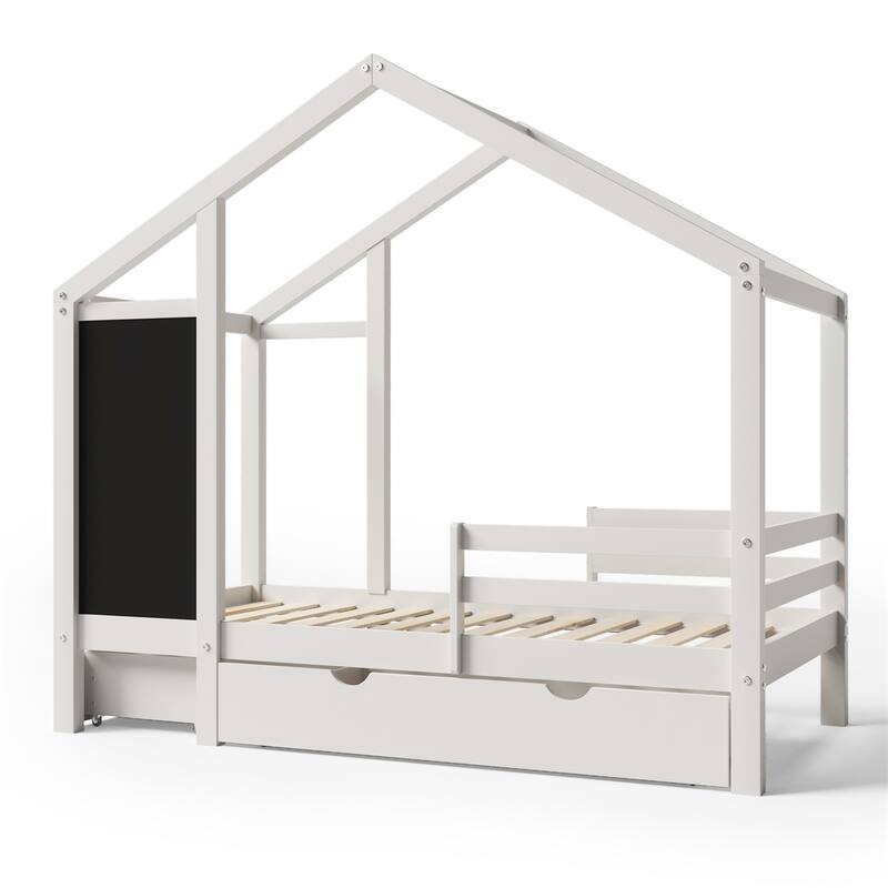 Merax Twin House Bed with Blackboard and Drawers, Two assembly options
