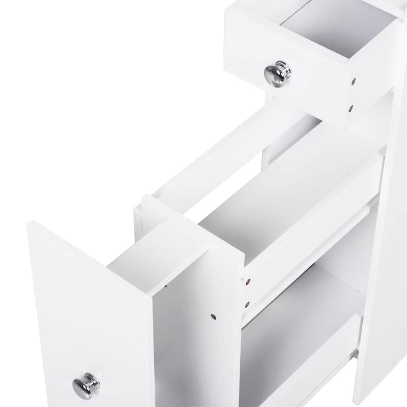 HOMCOM Bathroom Floor Organizer Free Standing Space Saving Narrow Storage Cabinet Bath Toilet Paper Holder with Drawers White