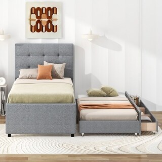 Upholstered Twin Platform Bed with Trundle and Storage