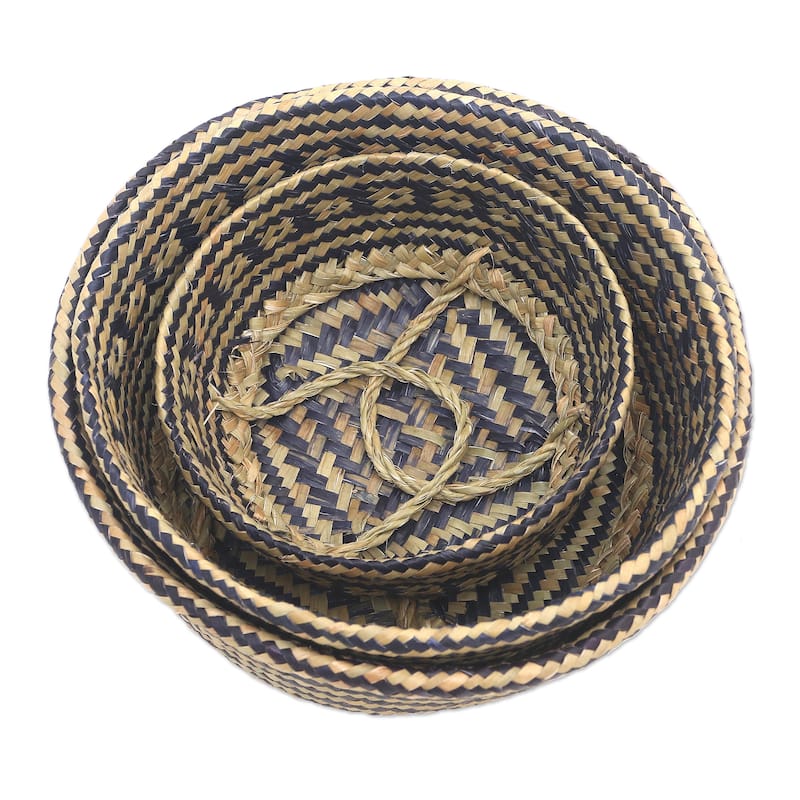 Novica Handmade Bali Weave In Black Natural Fiber Baskets (Set Of 3)