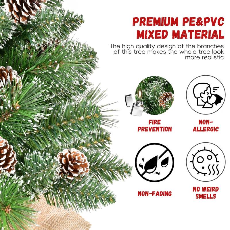 2FT Prelit Christmas Tabletop Tree with Pine Needle & 30 Warm White LED Lights