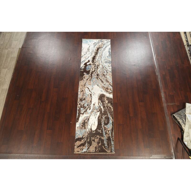 Wool/ Silk Vegetable Dye Oriental Abstract Runner Rug Hand-knotted - 2'7" x 9'10"