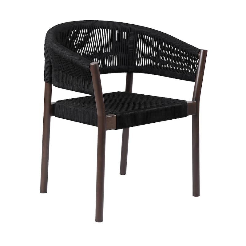 Glendora Doris Outdoor Patio 7 Piece Live Edge Dining Set in Eucalyptus Wood and Black Rope